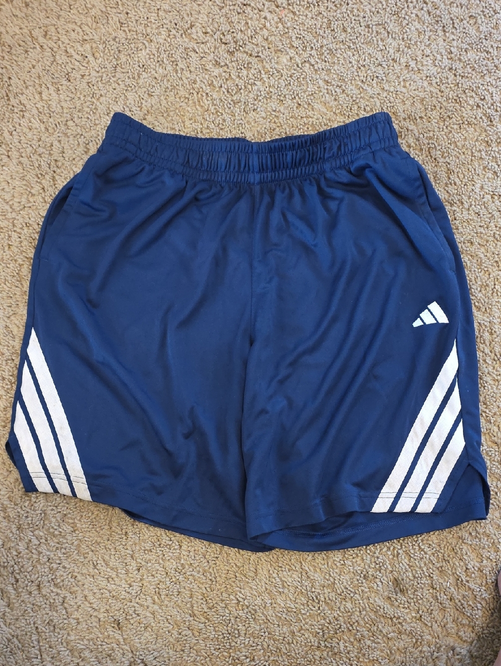 Adidas Navy Athletic Shorts with White Stripe Accents